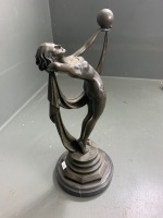 1920's Style Bronze Lady with Ball on Marble Base - 3