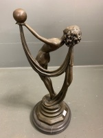 1920's Style Bronze Lady with Ball on Marble Base - 4