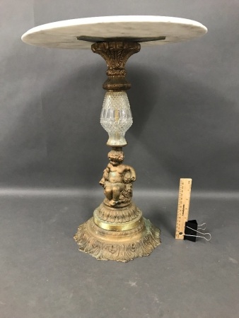 Small Brass & Glass Stemmed Marble Top Table