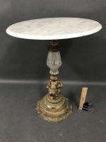 Small Brass & Glass Stemmed Marble Top Table - 2