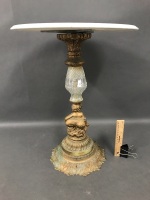 Small Brass & Glass Stemmed Marble Top Table - 3