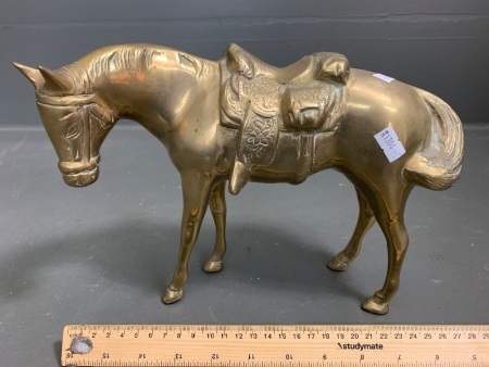 Large Brass Horse with Saddle