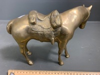 Large Brass Horse with Saddle - 2