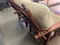 Pair of Quality Crafted Mahogany Morris Chairs with Turned Balusters to Sides + Matching Leather Topped Ottoman Footstools from Hermitage Furniture Eumundi - 4