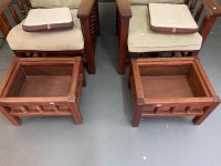 Pair of Quality Crafted Mahogany Morris Chairs with Turned Balusters to Sides + Matching Leather Topped Ottoman Footstools from Hermitage Furniture Eumundi - 5