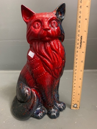 Large Royal Doulton Flambe Veined Cat Figure - Repaired