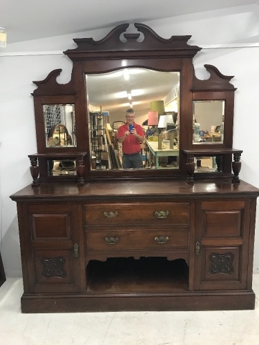 Large Antique Mahogany Mirror Backed Sideboard