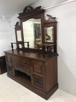 Large Antique Mahogany Mirror Backed Sideboard - 2