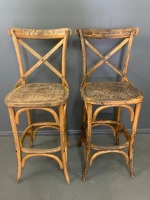 Pair of Timber Cross Backed Bar Stools