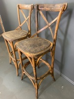 Pair of Timber Cross Backed Bar Stools - 2