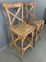 Pair of Timber Cross Backed Bar Stools - 3