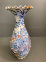 19th Century Tall Japanese Hand Painted Vase with Fluted Rim and Kintsugi Style Repair - 8