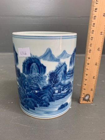 Vintage Chinese Glazed Brush Pot with Kangxi Mark to Base