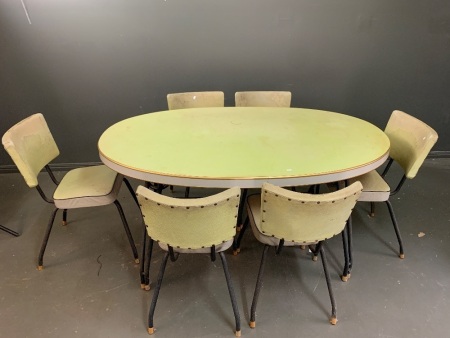 Vintage Retro TSI Oval Dining Table with 6 Matching Chairs for Restoration