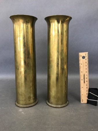 2 Brass Ammo Shell Vases 1932