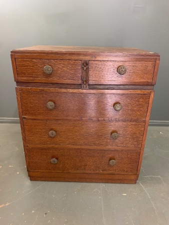 c1940's Oak 5 Drawer Chest