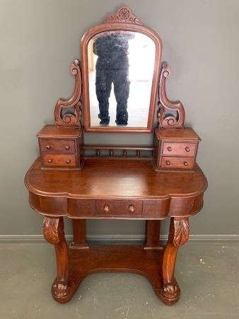 Small Victorian Red Cedar Dresser with 5 Small Drawers and Hanging Mirror