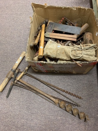 Large Asstd Lot of Mainly Vintage Tools inc. Hammers, Chisels, Snips, Augers Etc