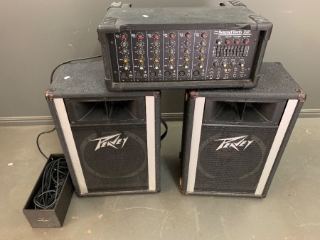 Pair of Peavey Model 112H 2-Way 150 Watt Speakers + Soundtech 306D 6 Channel Powered Mixer w/ Digital Effects