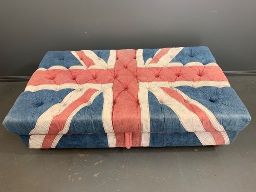 Large Union Jack Button Upholstered Ottoman with Storage on Casters