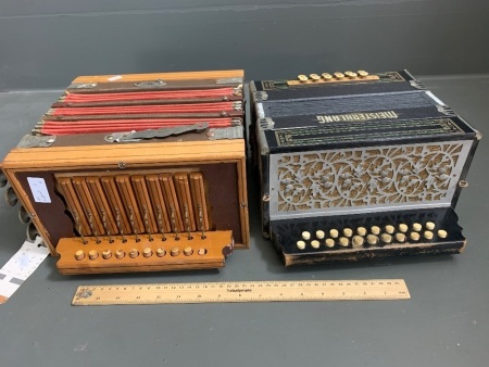 Vintage Meisterlang German Button Accordion + Timber Imperial German Accordion for Restoration