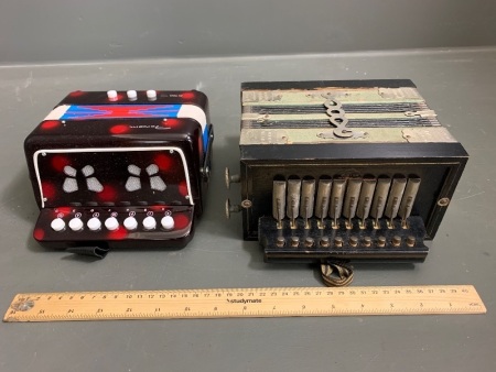 Vintage Albert's Boomerang Button Accordion + Modern Toy Accordion