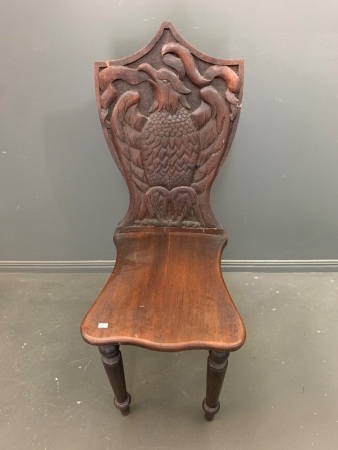 Antique American Oak Chair with Carved Eagle Shield Back on Turned Legs