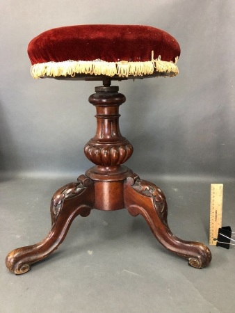 Small Antique Red Cedar Revolving Stool on Carved Pedestal