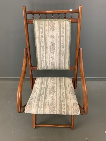 Vintage Upholstered Folding Timber Deck Chair