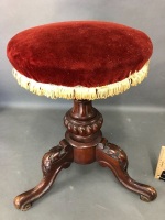 Small Antique Red Cedar Revolving Stool on Carved Pedestal - 2