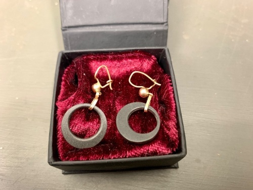 Pair of 9ct Gold and Black Hoop Earring by Hoskings in Box