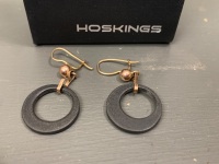 Pair of 9ct Gold and Black Hoop Earring by Hoskings in Box - 2