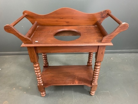 Antique Red Cedar Washstand on Bobbin Turned Legs with Shelf Under