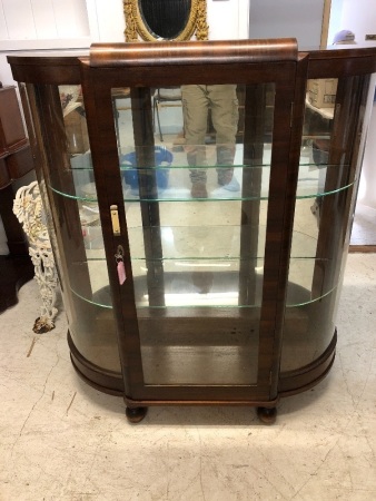 Art Deco Display Cabinet with Curved Glass Panels