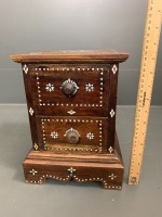 2 Drawer Shell Inlaid Hardwood Jewellery Box / Trinket Chest