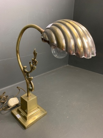 Vintage Brass Table/Desk Lamp with Plated Directional Oyster Shade