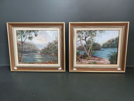 Pair of Framed Original Oil on Boards of Woronora River N.S.W. - Sigend Rene Zabarte 1987