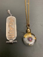 Vanessa Australia Gold Glass Jewllery Pendant + Sterling Silver Egyptian Style Ingot Pendant - 2