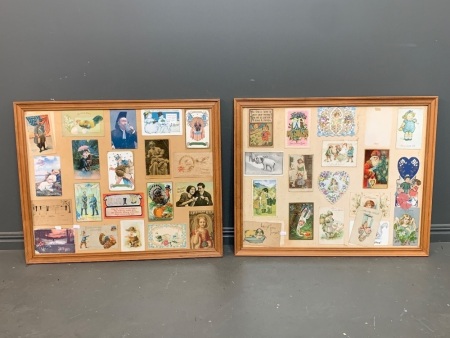 2 Framed Collections of Vintage Postcards