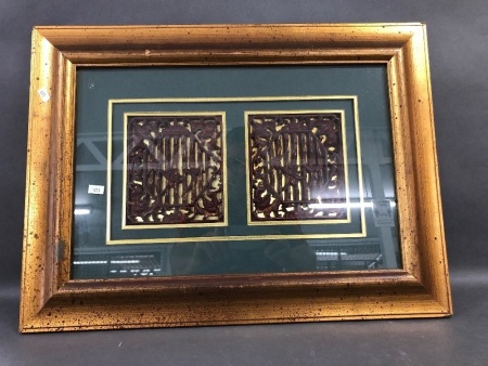 2 Pieces of Vintage Chinese Carving in Gold Box Frame