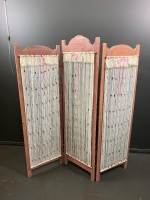 3 Part Folding Timber Screen with Embroidered Inserts