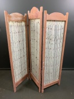 3 Part Folding Timber Screen with Embroidered Inserts - 2