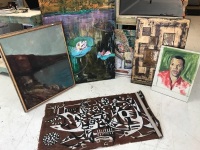 Assorted Lot of Paintings inc.Canvases, Mixed Media & Aboriginal on Hessian