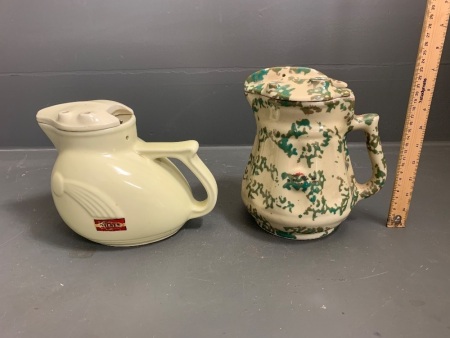 2 x Vintage Large Electric Ceramic Jugs with Slide Across Lids