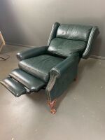 Green Leather Wingbacked Armchair with Studded Arms and Ball & Claw Front Legs - 2