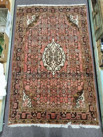 Heavy Vintage Persian Tribal Hand Knotted Wool Rug in Pinks and Browns