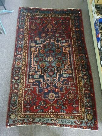 Large Heavy Vintage Persian Tribal Hand Knotted Wool Rug in Red & Blues