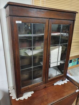 Antique Oak 2 Door Lead Light Display Case