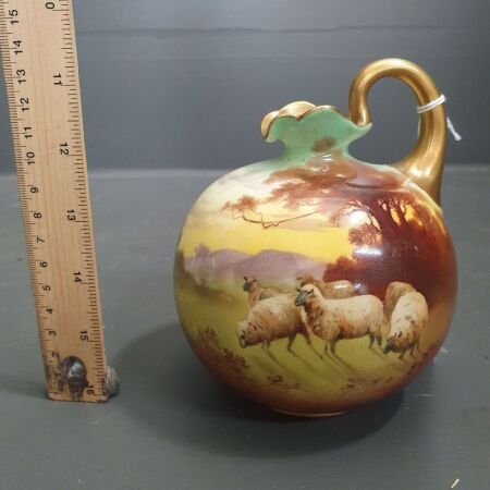 Antique Royal Doulton Hand Painted Bulb Jug. Sheep Scene Signed W.Hodkinson - c1891-1903