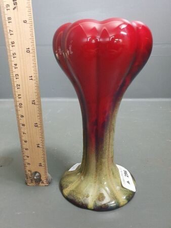 Royal Doulton Flambe Sung vase by Charles Noke & Fred Moore. Crocus Shape in Red & Green Glaze - Repaired